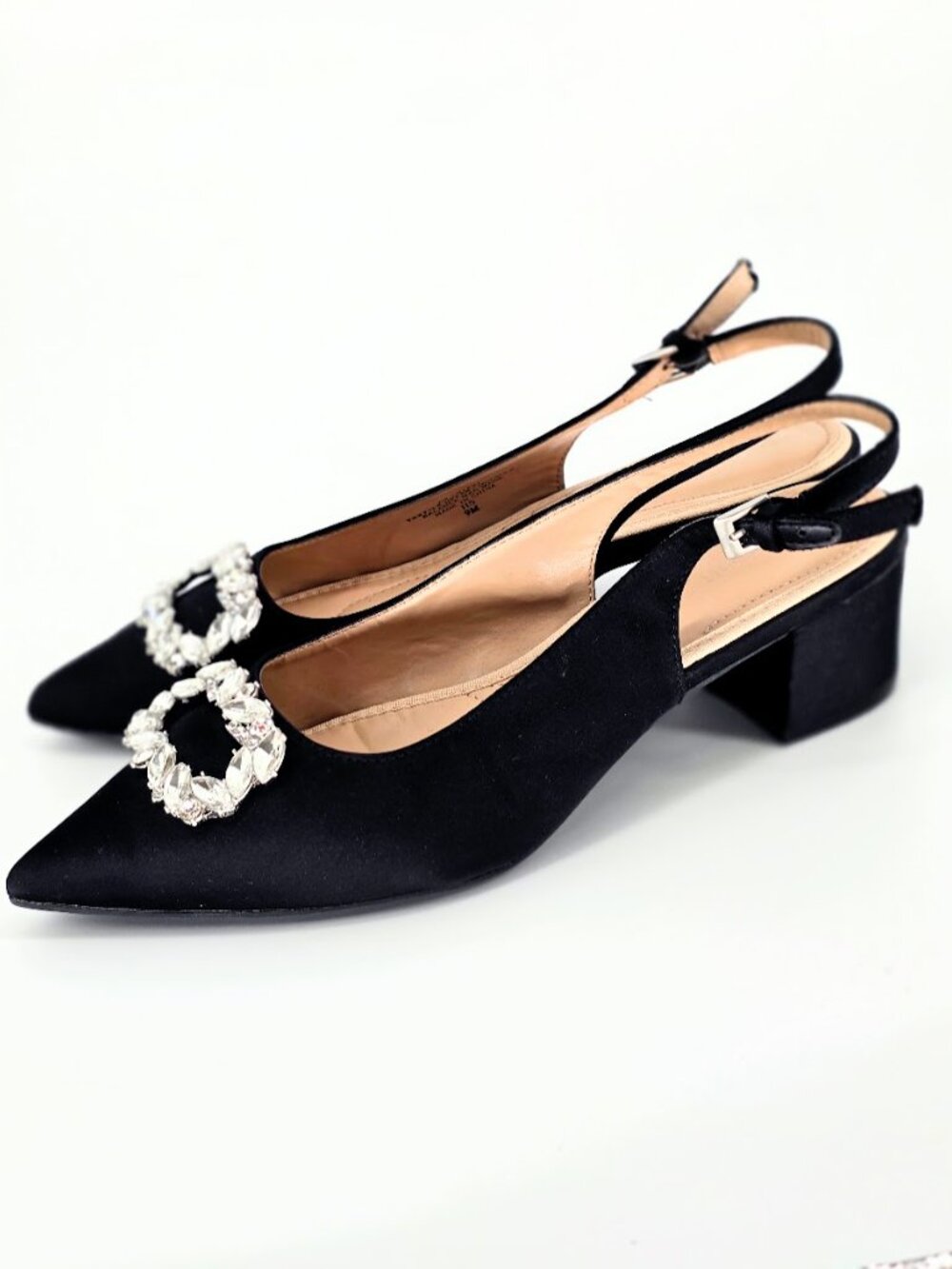 Adrienne Vittadini Embellished Crystal Satin Slingback Heels sz 9